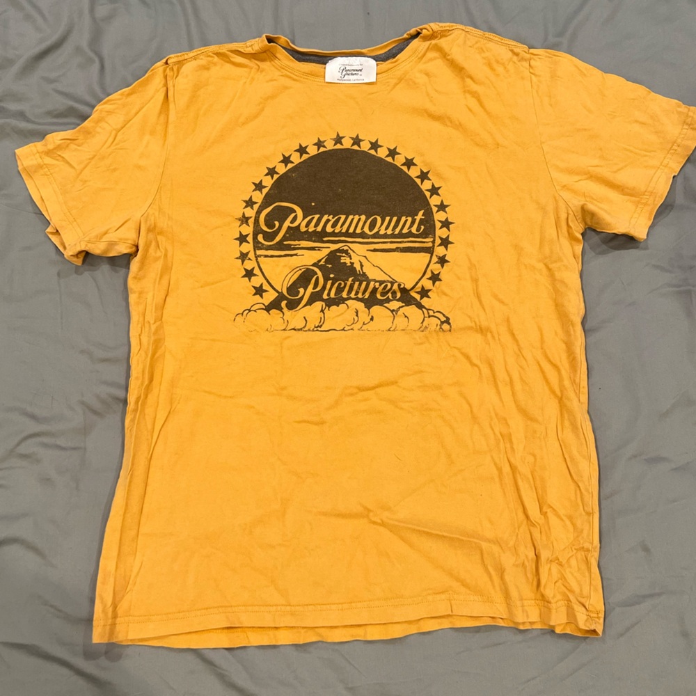 Yellow short sleeve t-shirt with Paramount Pictures graphic